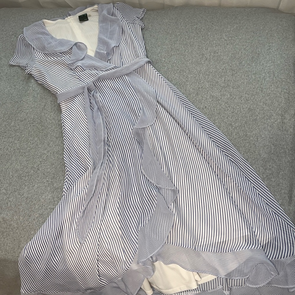 Gabby Skye Blue and White Striped Midi Dress